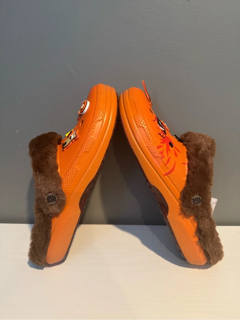 CROCS South Park Orange Faux-Fur Lined Clog Mules with Charms